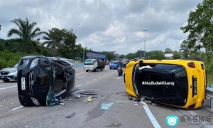 视频|新加坡车辆在马来西亚被撞飞侧翻，当地民众徒手“搬车”救援